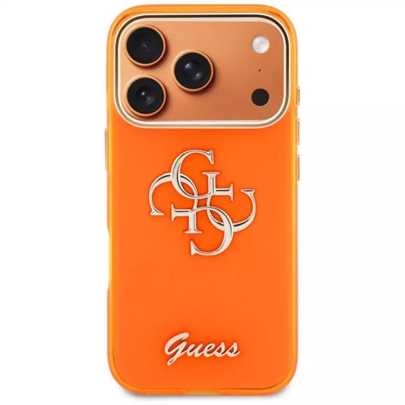 Guess IML 4G Script Metal Hoesje voor iPhone 17 Pro, oranje