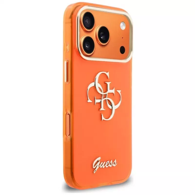 Guess IML 4G Script Metal Hoesje voor iPhone 17 Pro, oranje