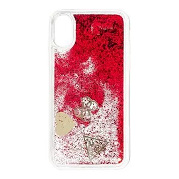 Guess Apple iPhone X/XS Glitter Hearts hoesje framboos