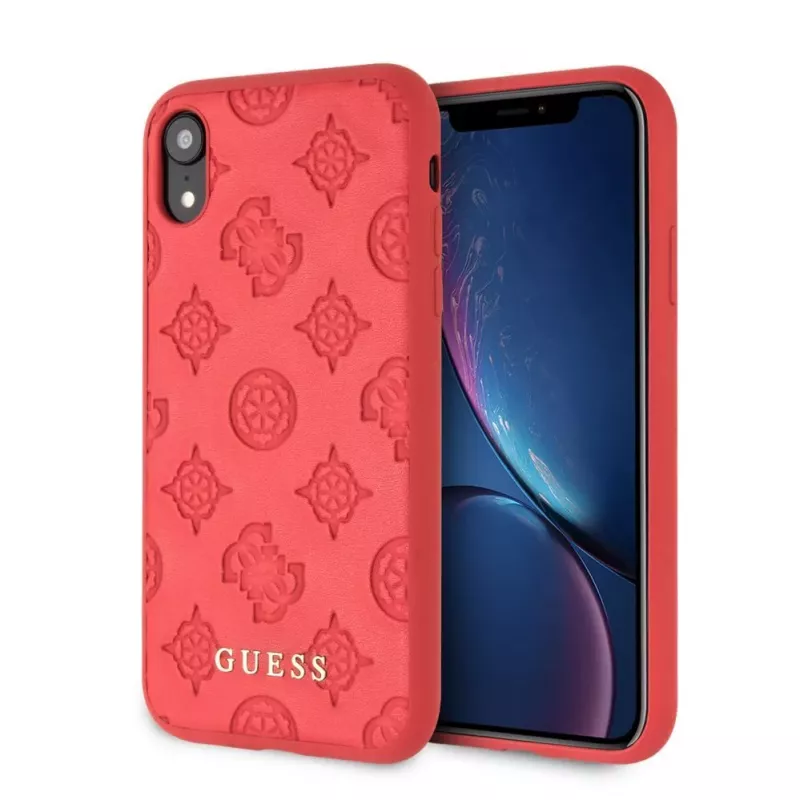 Guess Apple iPhone XR Debossed PU Leather hardcase pioenrood