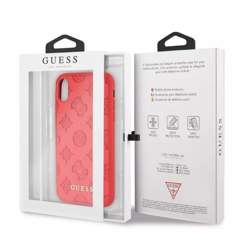 Guess Apple iPhone XR Debossed PU Leather hardcase pioenrood