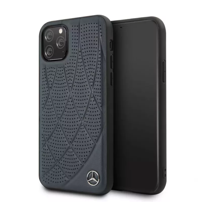 Mercedes-Benz Apple iPhone 11 Pro Quilted echt leren hoesje blauw