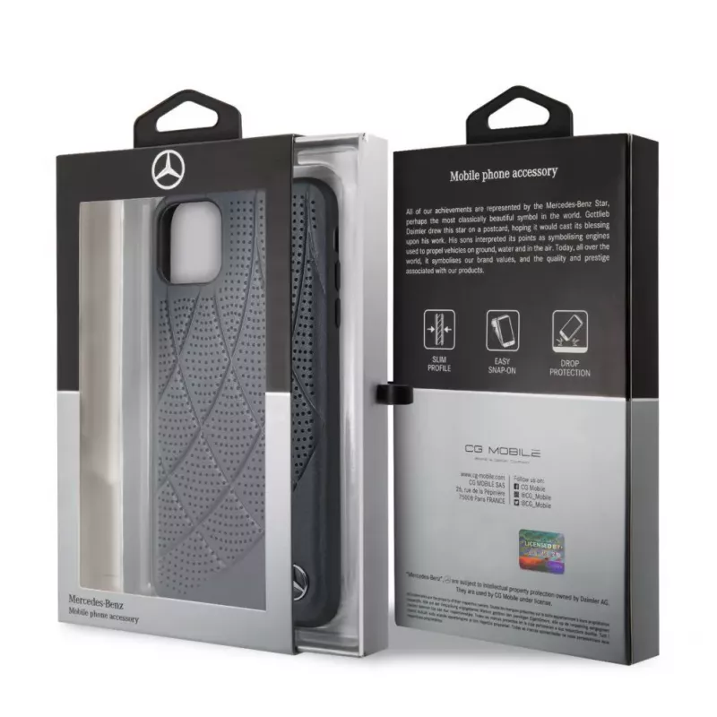 Mercedes-Benz Apple iPhone 11 Pro Max Quilted echt leren back cover blauw