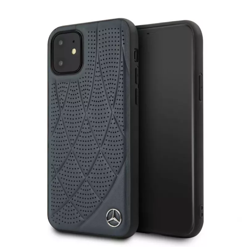 Mercedes-Benz Apple iPhone 11 Quilted echt leren hoesje blauw