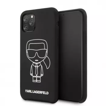 Karl Lagerfeld Apple iPhone 11 Pro Silicone Ikonik White Outline zwarte achterkant hoesje