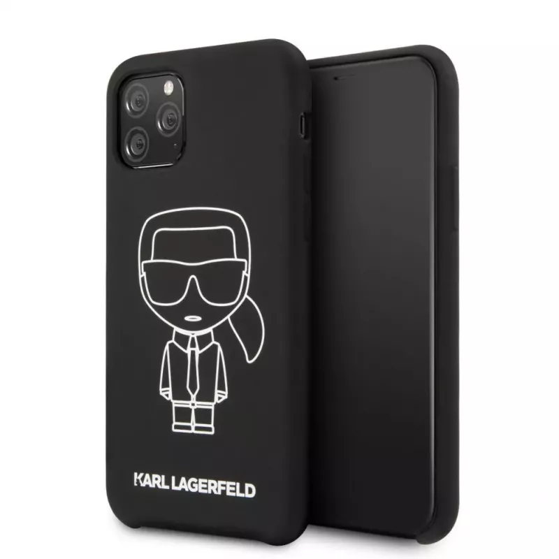 Karl Lagerfeld Apple iPhone 11 Pro Silicone Ikonik White Outline zwarte achterkant hoesje
