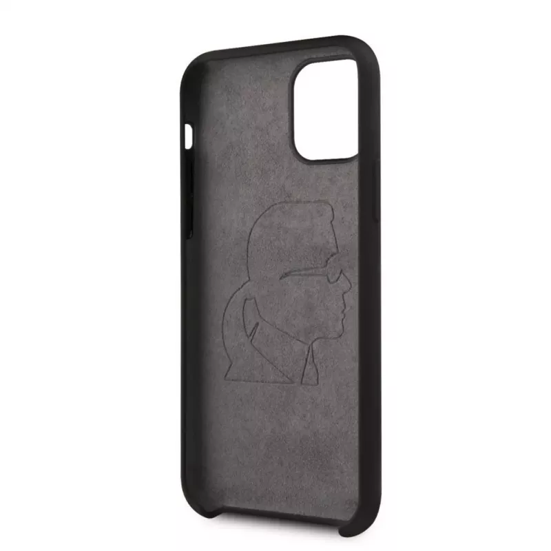 Karl Lagerfeld Apple iPhone 11 Pro Silicone Ikonik White Outline zwarte achterkant hoesje