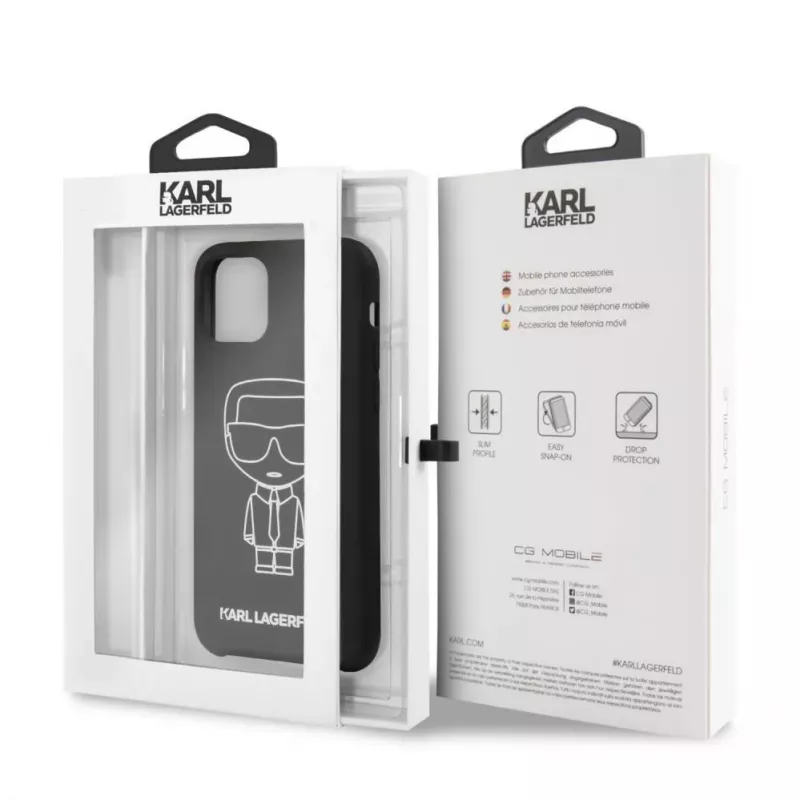 Karl Lagerfeld Apple iPhone 11 Pro Silicone Ikonik White Outline zwarte achterkant hoesje