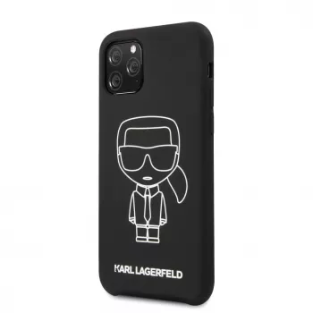 Karl Lagerfeld Apple iPhone 11 Pro Silicone Ikonik White Outline zwarte achterkant hoesje