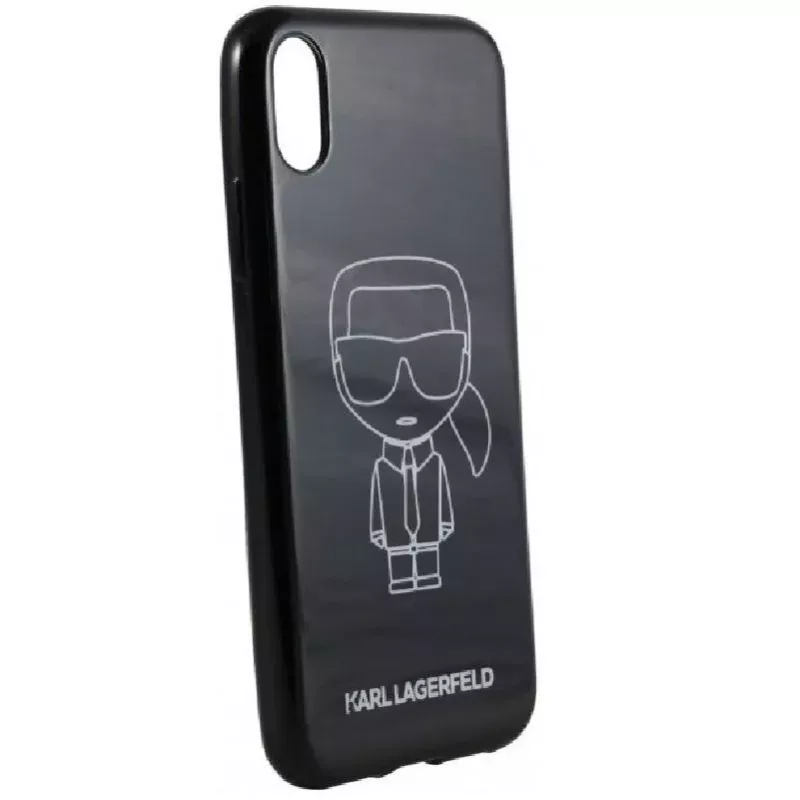 Karl Lagerfeld iPhone XR PC/TPU Glitter Ikonik White Outline zwart