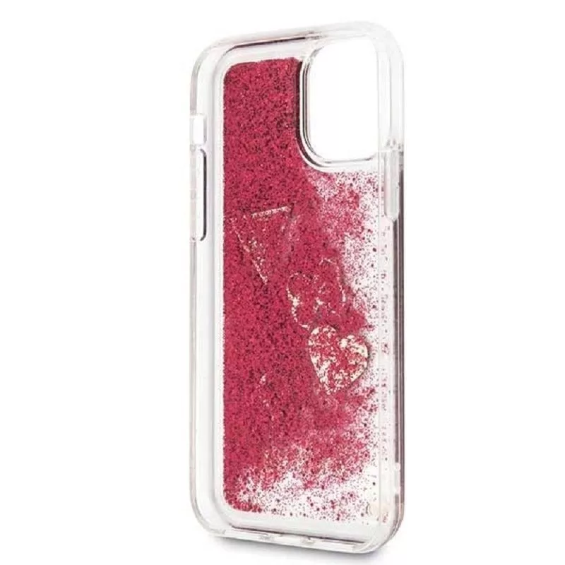 Guess iPhone 12 mini 5,4 inch Liquid Glitter Charms Cover framboos
