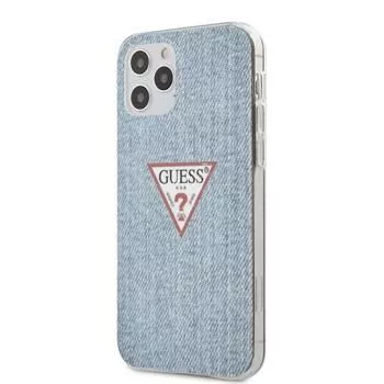 Guess iPhone 12/12 Pro PC/TPU Denim Triangle Cover lichtblauw