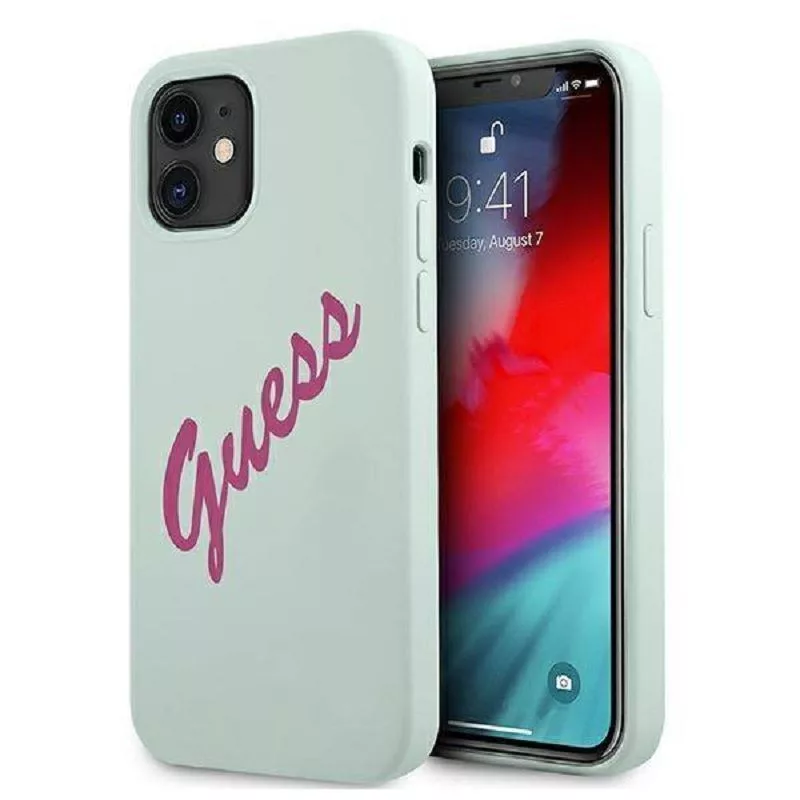 Guess Apple iPhone 12 Mini 5,4'' Vintage Fuschia Script Cover blauw