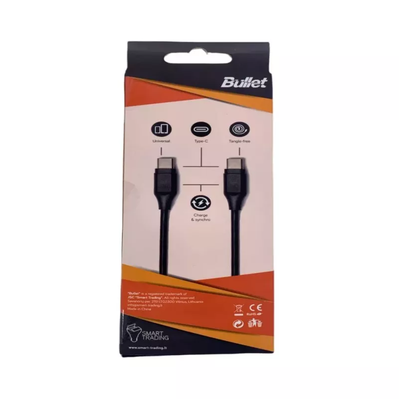 BULLET USB-C naar USB-C-kabel 1m, 2,4A zwart