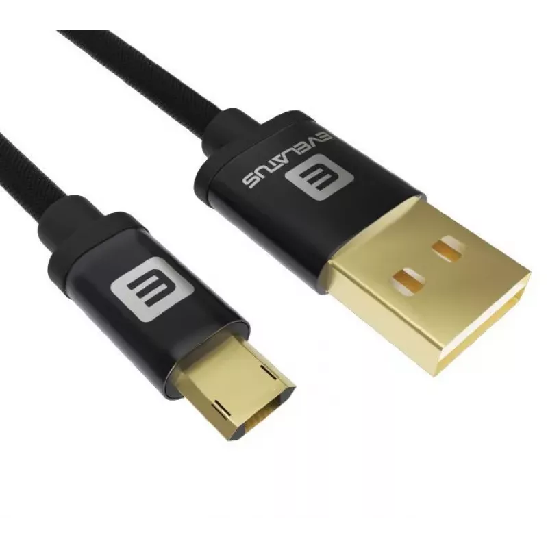 Evelatus datakabel Micro USB EDC02 dual side gold plated connectors zwart