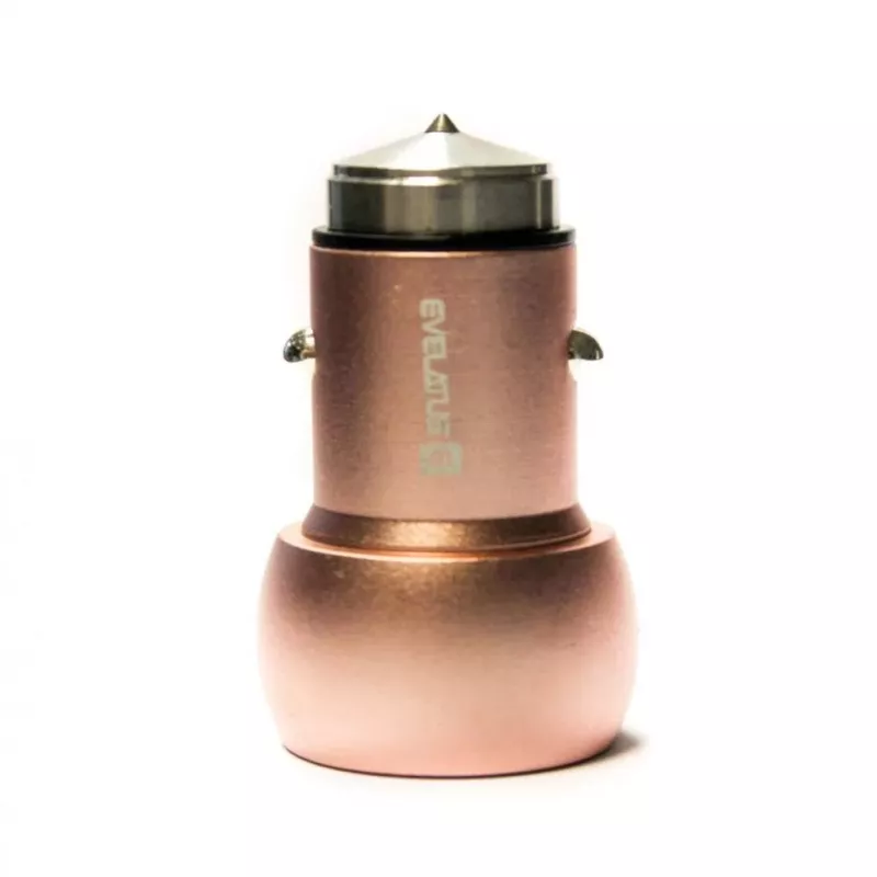 Evelatus universele autolader ECC01 roze 2 USB-poorten 3.1A met RVS vluchttool