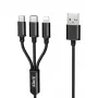 iLike Oplaadkabel 3 in 1, USB-A naar USB-C/Lightning/Micro USB, nylon gevlochten, 1,2 m, zwart