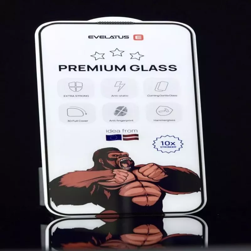 Evelatus Apple iPhone 17e | 14 | 13 | 13 Pro | 16e Corning Gorilla Glass antistatische 3D Full Cover 10X Stronger