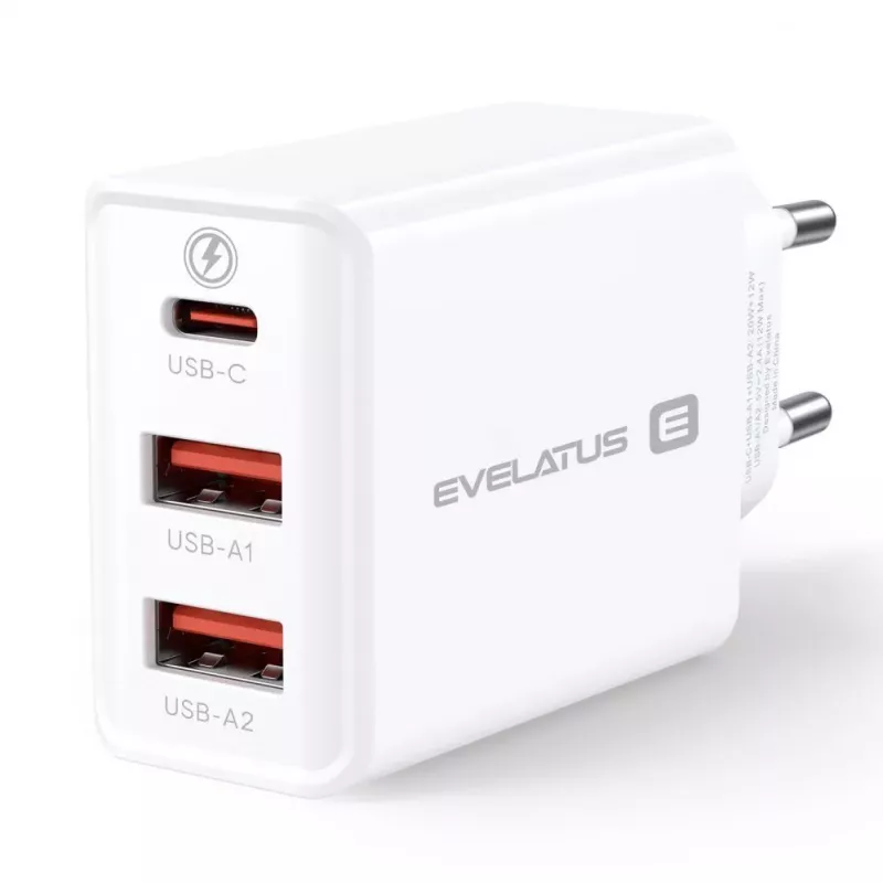 Evelatus ETC06 reisoplader EU-wand 3 poorten 32W USB-C / USB-A2 wit