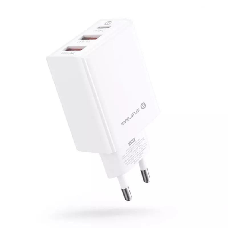 Evelatus ETC06 reisoplader EU-wand 3 poorten 32W USB-C / USB-A2 wit