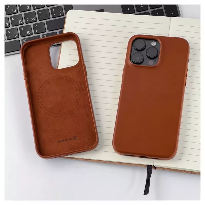 Evelatus Apple iPhone 14 Pro Max Echtleren hoesje met MagSafe Bruin