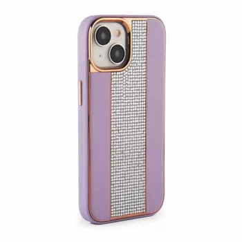iLike Apple iPhone 15 diamanten en leren hoesje roze zand