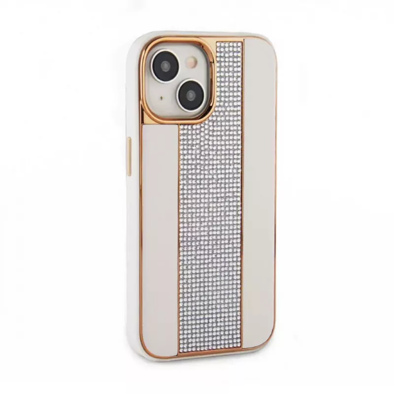 iLike Apple iPhone 15 diamanten en leren hoesje wit