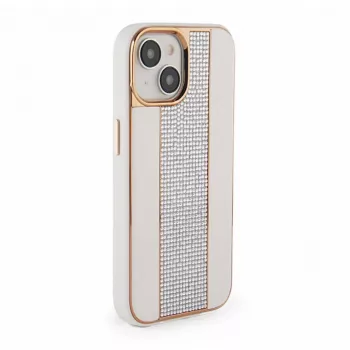 iLike Apple iPhone 15 diamanten en leren hoesje wit