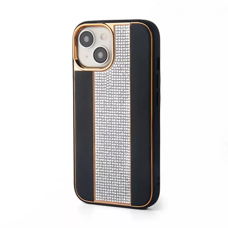 iLike Apple iPhone 15 diamanten en leren hoesje zwart