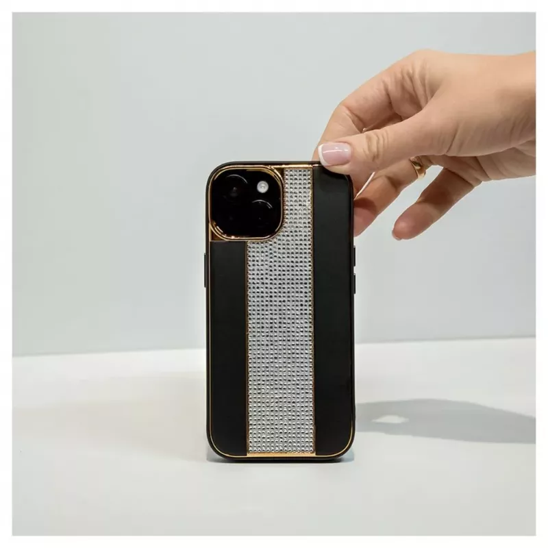iLike Apple iPhone 15 diamanten en leren hoesje zwart