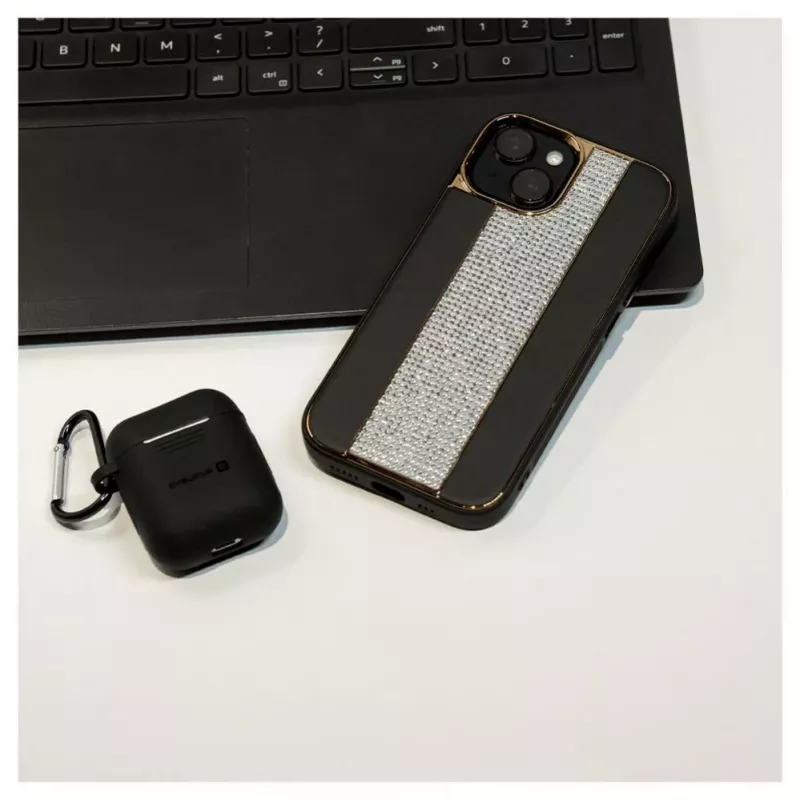 iLike Apple iPhone 15 diamanten en leren hoesje zwart