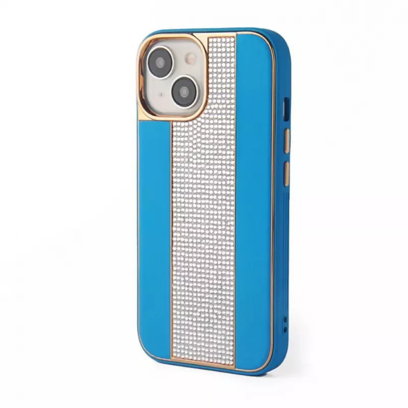 iLike Apple iPhone 15 diamanten en leren hoesje blauw