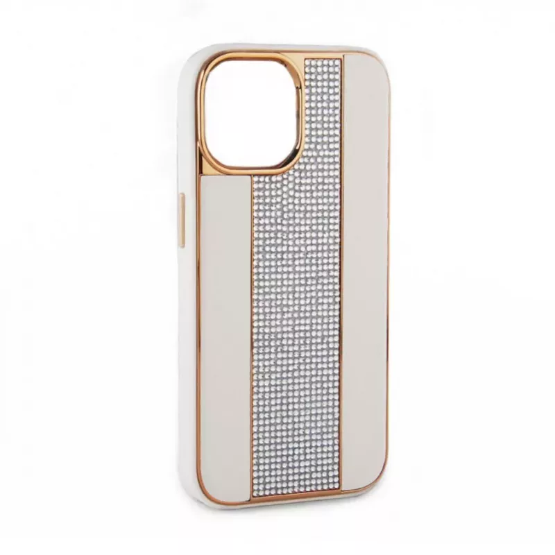 iLike Apple iPhone 15 Pro diamanten en leren hoesje wit