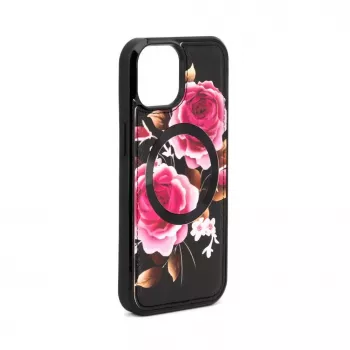 Evelatus Apple iPhone 15 Leren etui ritsontwerp bloem Zwart