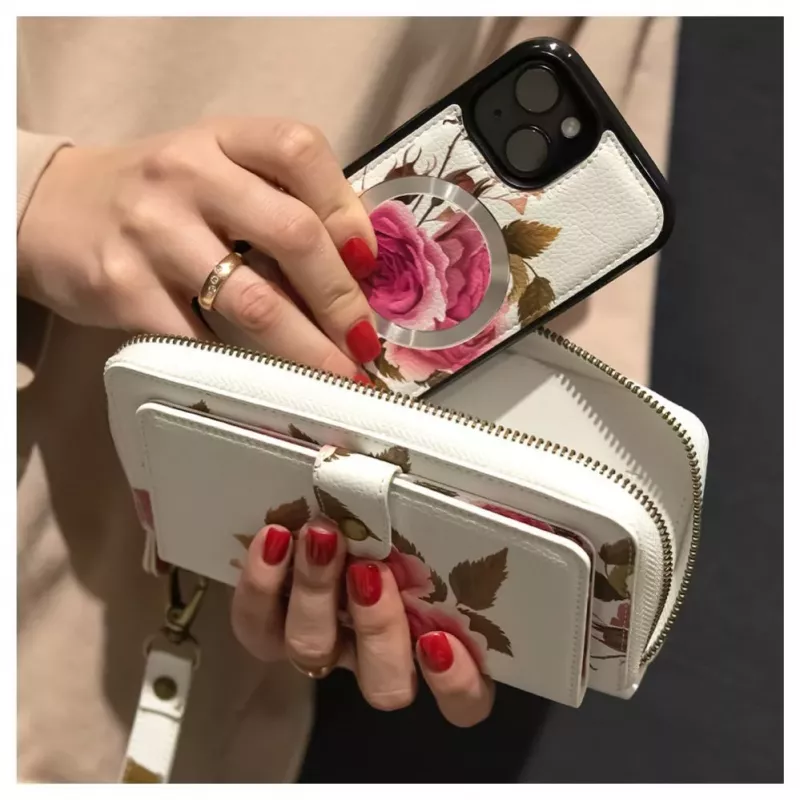 Evelatus Apple iPhone 14 Leren hoesje met ritssluiting Flower White