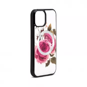 Evelatus Apple iPhone 15 Leren hoesje met ritssluiting Flower White