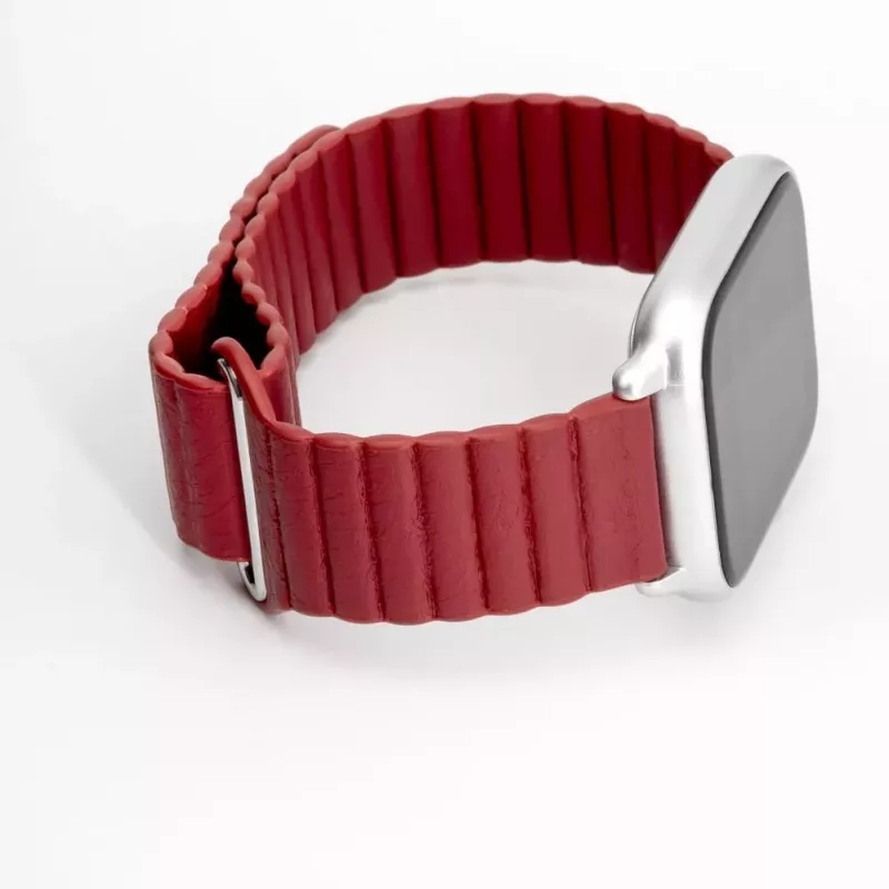Connect 20mm Flat Head Leder-Silikon Loop Magnetisches Armband (130mm M/L) Wijnrood