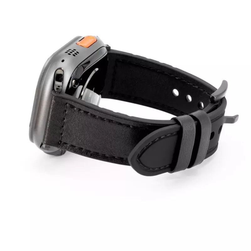 Connect Watch 38/40/41mm siliconen patch leer armband (132mm M/L) zwart
