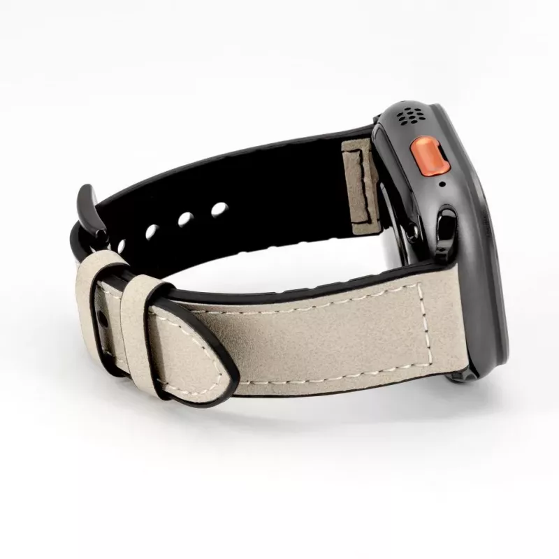 Connect Watch 38/40/41mm siliconen patch leer armband (132mm M/L) wit