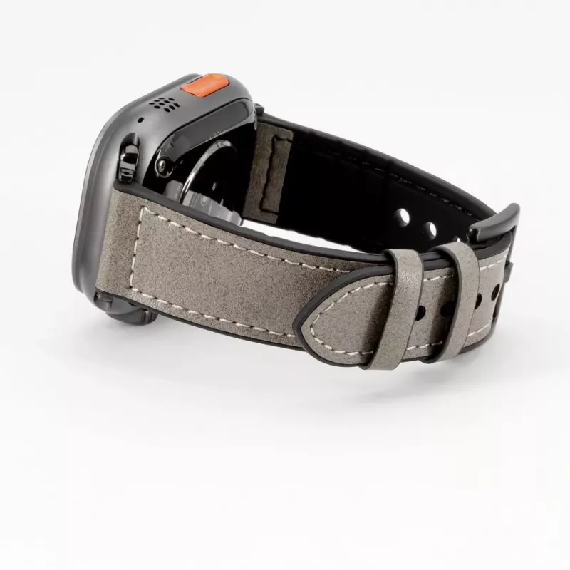 Connect Watch 38/40/41mm siliconen patch leer armband (132mm M/L) zilver