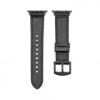 Connect Watch 42/44/45mm siliconen patch leer armband (132mm M/L) zwart