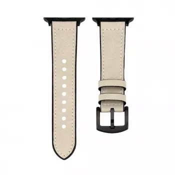 Connect Watch 42/44/45mm siliconen patch leer armband (132mm M/L) wit