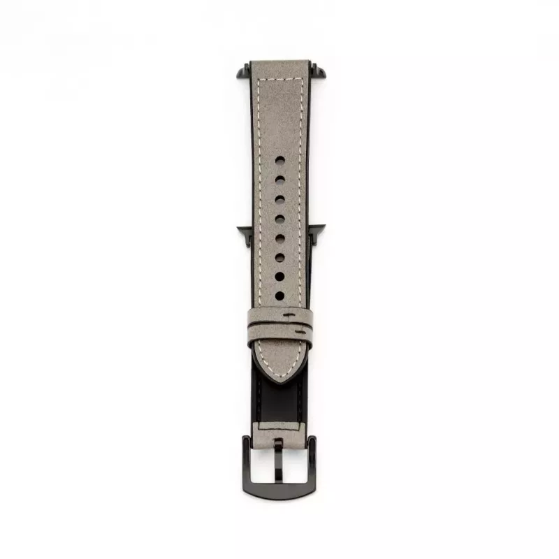 Connect Watch 42/44/45mm siliconen patch leer armband (132mm M/L) zilver