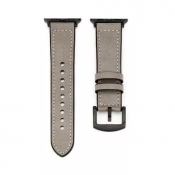 Connect Watch 42/44/45mm siliconen patch leer armband (132mm M/L) zilver