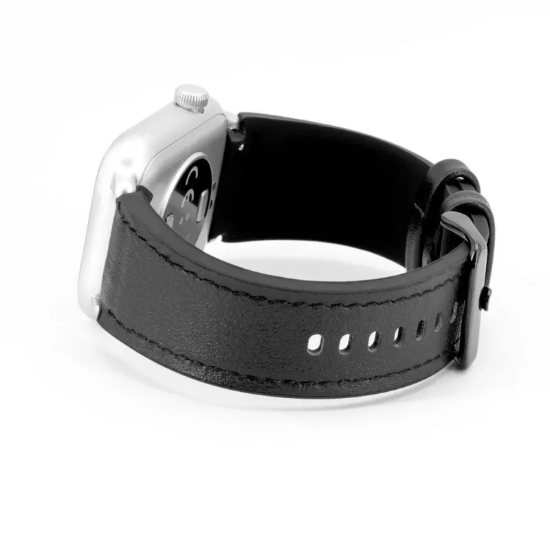 Connect 20mm siliconen patch leer armband (130mm M/L) zwart