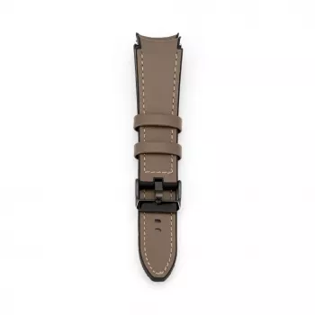 Connect 20mm siliconen patch leer armband (130mm M/L) taupe