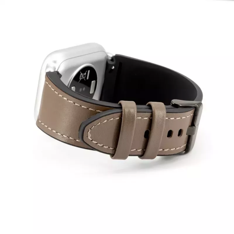 Connect 20mm siliconen patch leer armband (130mm M/L) taupe