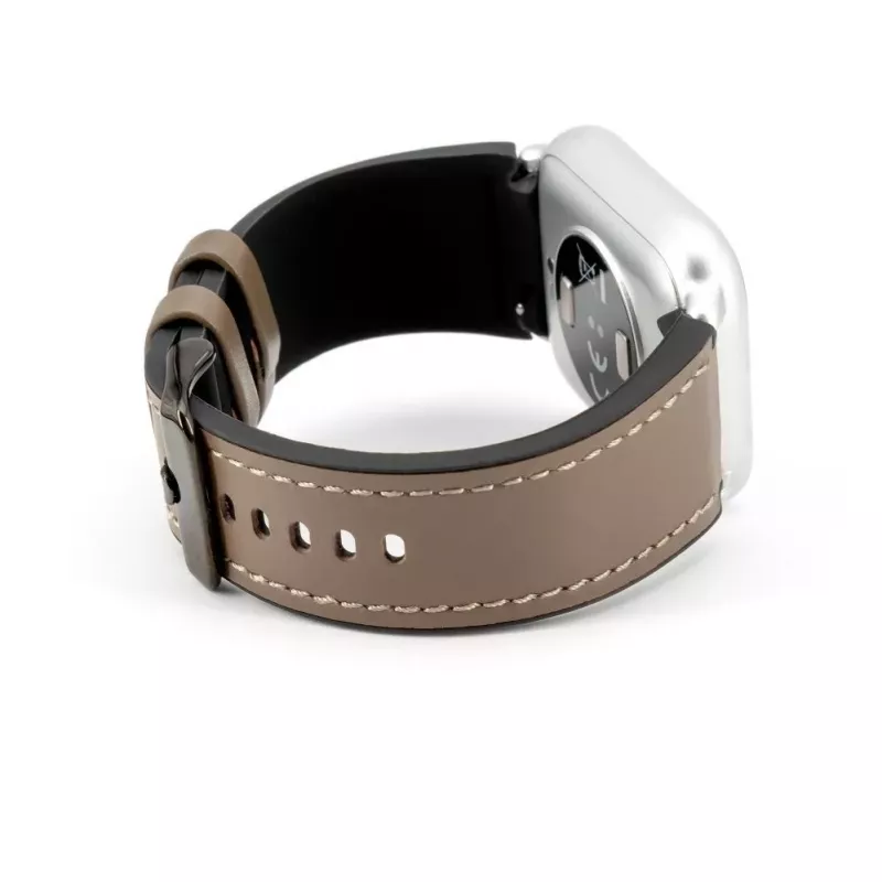 Connect 20mm siliconen patch leer armband (130mm M/L) taupe
