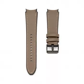 Connect 20mm siliconen patch leer armband (130mm M/L) taupe