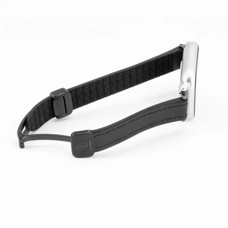 Connect 22mm siliconen-leer armband met magneetsluiting zwart